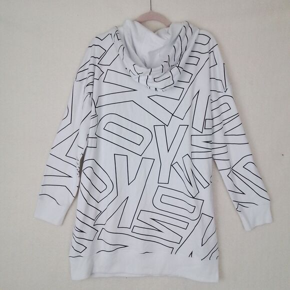 DKNY‎ Womens Hoodie Dress XL White Black Logo Sweatshirt Dress Cozy Soft - Picture 2 of 13